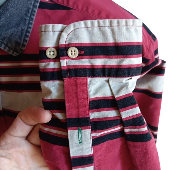 Vintage Men's Shirt Large 1990's Tommy Hilfiger Brush Popper Striped All Cotton - Picture 5 of 7